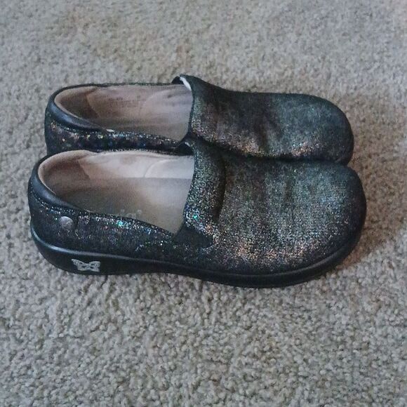 Alegria Kel-674 Black Leather Glitter Clogs Sz 38 EUC - Picture 5 of 8